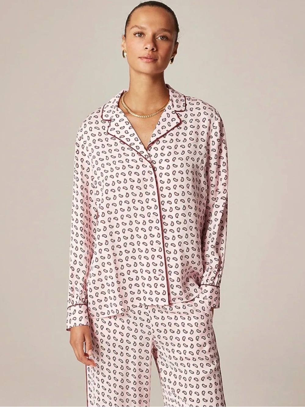 J. Crew Pink Paisley-Print Long-Sleeve Pajama Set